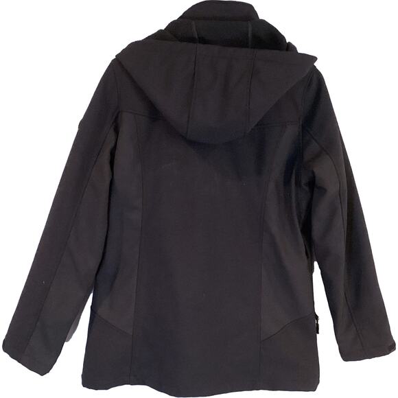 Bebe Versatile Mid-Length Coat Removable Hood & Lining Black Women's Medium - Picture 5 of 9